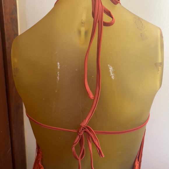 Cami String Halter Romper Jumpsuit Burnt Orange Women's Large Sexy Costume Cute - Picture 4 of 16